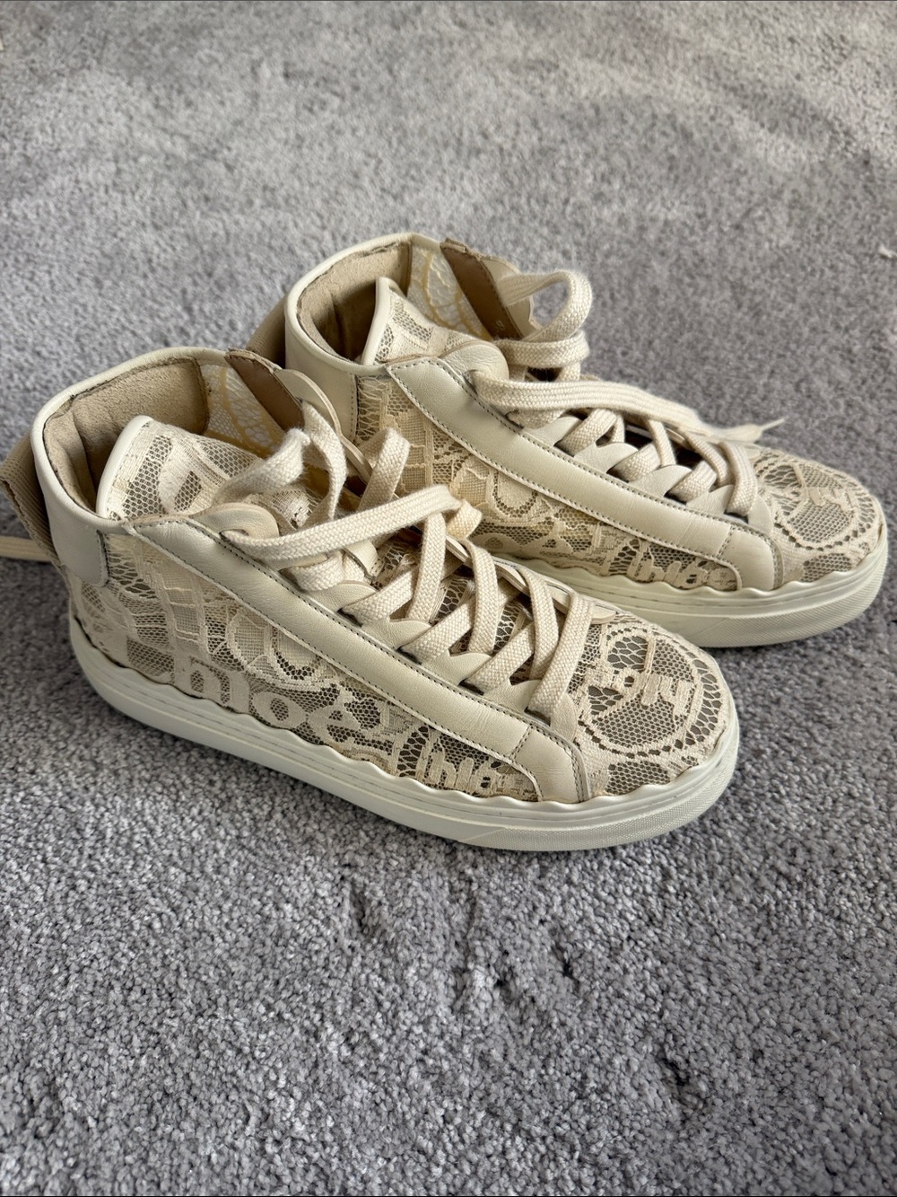 Chloe Cream Lace High-Top Sneakers